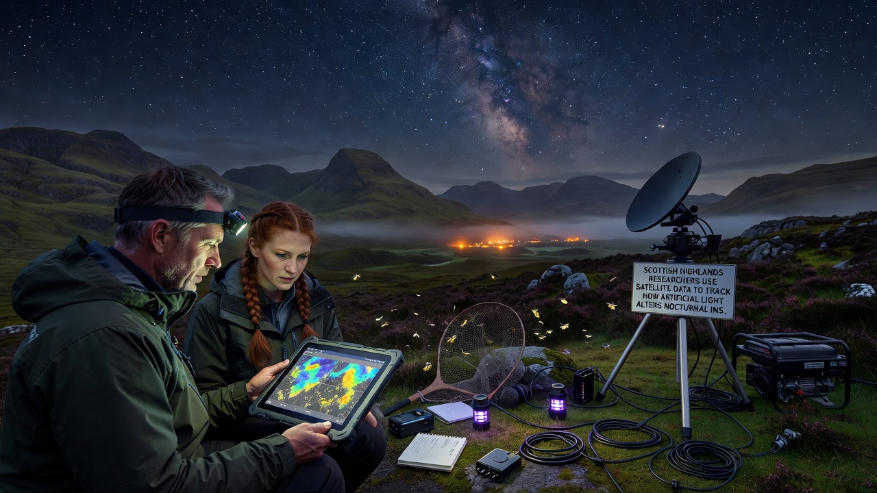 Close-up satellite imagery highlighting light pollution gradients near Highland research sites